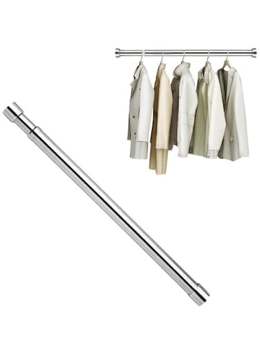 Adjustable closet Rod, Wall mounted hanging Rod for closet, Premium 304 Stainless Steel closet Pole closet Bar with socket set for Wardrobes (48cm-80cm)