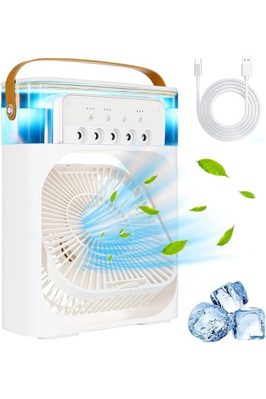 Mini Air Conditioner, 700ml Evaporative Cooler 3 Speeds Timer USB Fan with LED, Assorted Colors