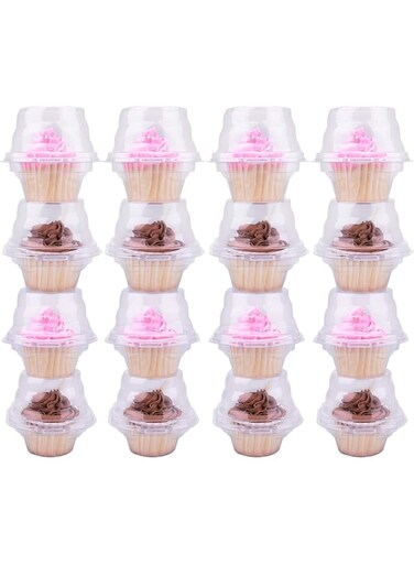 Single Cupcake Boxes -50 packs -Stackable Regular Cupcake Carrier Holder, Thicker Clear Cupcake Boxes, Non-slip High Topping Cupcake Containers for Cupcakes, Muffins