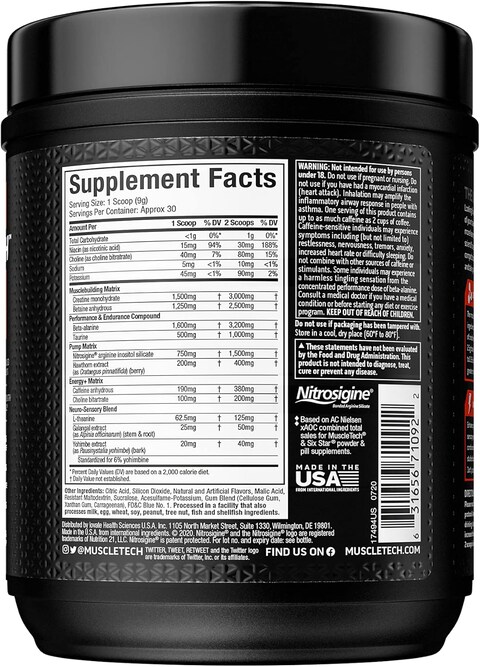 MuscleTech Vapor X5, Pre Workout Powder for Men &amp; Women, Blue Razz Freeze  (30 Servings)