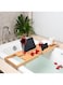 SKEIDO 70-105cm Extendable Bamboo Bath Caddy Tray Adjustable Home Spa Wooden Bathtub Tray Book Wine Tablet Holder Reading Rack