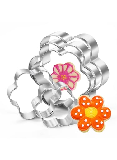 seven Versatile 5-Piece Flower Cookie Cutter Set for Mousse, Biscuits &amp; More - Stainless Steel Mold for Kids, Holidays &amp; Birthdays - Create Delightful Treats!