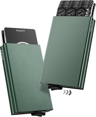 VULKIT Pop Up Wallet, Slim Minimalist Credit Card Holder RFID Blocking Mini Metal Case for Men