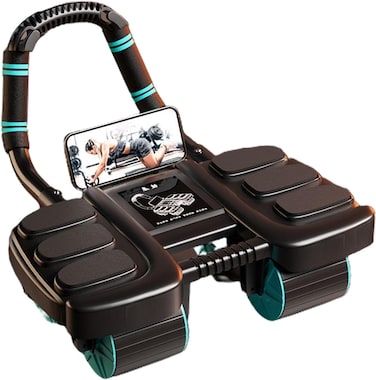 4-Wheel Automatic Rebound Ab Roller - Ultimate Core Strength Trainer with Elbow Supports, Knee Mat, and Timer