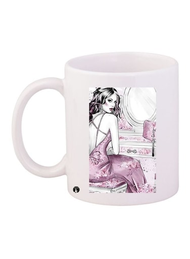 Lady Printed Coffee Mug White/Pink/Grey 11ounce