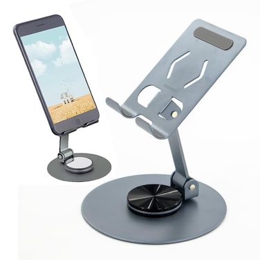 حامل هاتف مكتبي من Desert DS-12 مع حامل 360 درجة، حامل هاتف عالمي، محمول وقابل للطي - رمادي