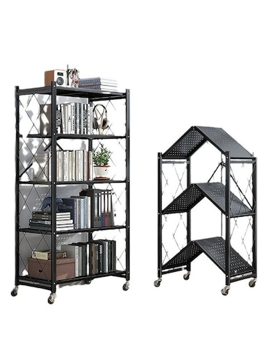 Upgraded Foldable Storage Rack 4-tier Extra stable solid Metal Black 126x71x35cm