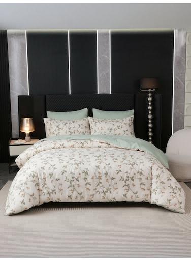 Printed Duvet Set, Queen Size Fits 180x200 cm - 4-Pcs Bed Set, Brushed Microfiber Fabric - 1 Duvet Cover, 1 Fitted Sheet, 1 Pillow Shams, 1 Pillowcases (Filler Not Included)