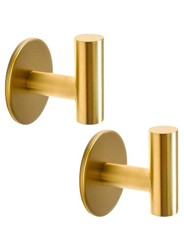 YHRY 2 Pack Adhesive Towel Hooks, Brushed Gold SUS304 Stainless Steel Towel Hooks, Heavy Duty Waterproof Wall Hooks, Self Adhesive Coat Robe Towel Hooks for Bathrooms Kitchen Hotel (Gold)