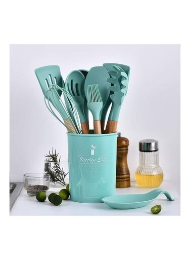 12-Piece Silicone Cooking Kitchen Utensils Tool Set Teal/Mint Green one sizecm