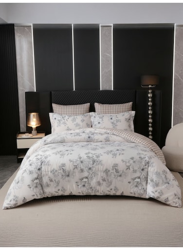 Printed Duvet Set, Queen Size Fits 180x200 cm - 6-Pcs Bed Set, Microfiber Fabric - 1 Duvet Cover, 1 Fitted Sheet, 2 Pillow Shams, 2 Pillowcases (Filler Not Included)
