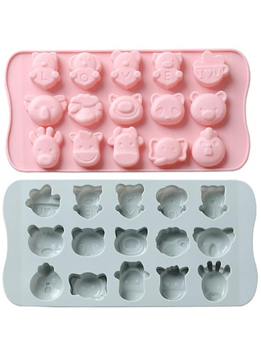 NESLIN 2 Pcs Silicone Candy Molds, Cute Safari Animal Shape 30-Cavity Chocolate Fondant Mold Ice Cube Mold Nonstick Baking Mold for Cake, Jelly, Biscuits, Chocolate, DIY Crafts' (Pink)