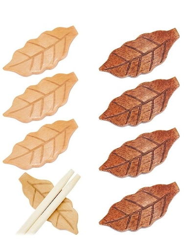 8Pcs 2 Colors Wooden Leaf Chopstick Rest, Natural Elegant Brown Leaf Chopstick Stand Rack, Portable, Washable, Reusable for Kitchen Supplies Cooking Utensils Tableware Gift Hotel