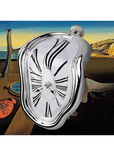 Melting Clock, Salvador Dali Watch Melted Clock for Decorative Home Office Shelf Desk Table Funny Creative Gift, Silver