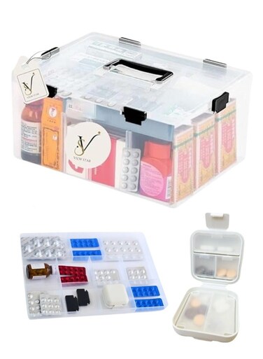 STAR Viewstar Medicine Box with Pocket Pill Organizer-Medical Transparent Box-Plastic First Aid Container Box-Portable Family Storage Layered Box for Home &amp; Traveling