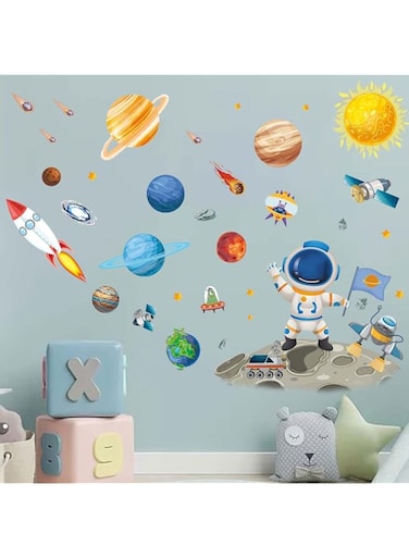 Amimagen Outer Space Astronaut Wall Stickers - Planets Rocket Boys Wall Decals - Baby Nursery Kids Room Daycare Playroom Classroom Wall Decor
