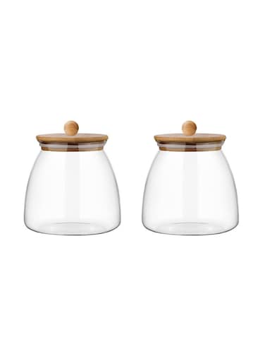 Premium 2pcs Borosilicate Glass Canister Set with Airtight Wooden Lids 500ML