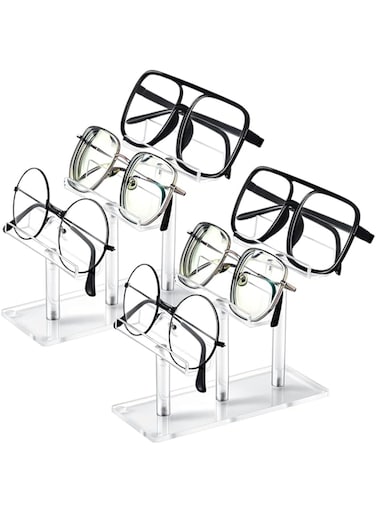 TERRIFI Acrylic Sunglasses Holder, 2 Pcs Clear Eyeglasses Display Stand, Sunglass Organizer Frame, 3-Tier Glasses Stand for Glasses Shop and Home Storage