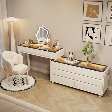 Modern Design Dressing Table with Mirror and Chair - White
