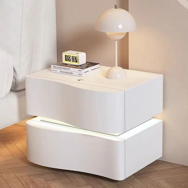 Illuminating Nightstand Bedside Table - 2 Drawers - White