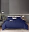 AWD 6-Piece Striped Hotel Duvet Set, Soft Cotton Microfiber Bed Linen, Bedding Set with Quilt, Fitted Sheet, 4 Pillowcases, Super King Size - Navy blue