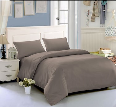 AWD Hotel Style Super King Size Bedding Set with Duvet Quilt, Fitted Sheet, 4 Pillowcases, Soft Synthetic Cotton Microfiber Bed Linen Set 6 Pcs, Modern Design, Easy Care - Brown Stone