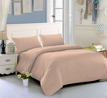 AWD Hotel Style Super King Size Bedding Set with Duvet Quilt, Fitted Sheet, 4 Pillowcases, Soft Synthetic Cotton Microfiber Bed Linen Set 6 Pcs, Modern Design, Easy Care - Rosy Brown