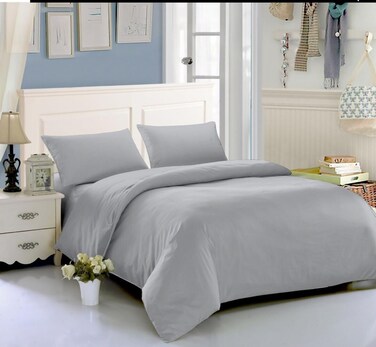 AWD Hotel Style Super King Size Bedding Set with Duvet Quilt, Fitted Sheet, 4 Pillowcases, Soft Synthetic Cotton Microfiber Bed Linen Set 6 Pcs, Modern Design, Easy Care - Light gray