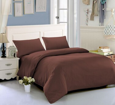 AWD Hotel Style Super King Size Bedding Set with Duvet Quilt, Fitted Sheet, 4 Pillowcases, Soft Synthetic Cotton Microfiber Bed Linen Set 6 Pcs, Modern Design, Easy Care - Brownish Red