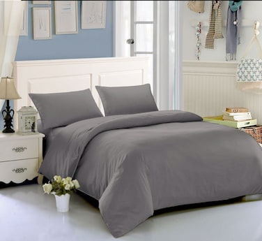 AWD Hotel Style Super King Size Bedding Set with Duvet Quilt, Fitted Sheet, 4 Pillowcases, Soft Synthetic Cotton Microfiber Bed Linen Set 6 Pcs, Modern Design, Easy Care - Dark gray