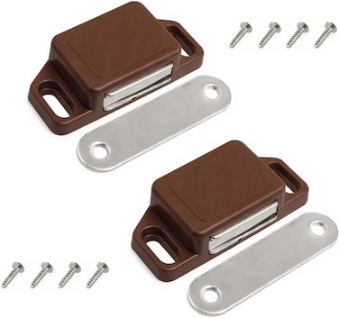 Apex Magnetic Cabinet Door Catch with Screws &acirc;&euro;&ldquo; Brown Magnetic Latch for Cupboards, Wardrobes, Drawers &amp; Furniture (PACK 2)