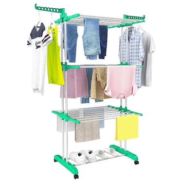 Drying Rack for Clothes, Oversized 4-Tier Foldable Stainless Steel Drying Rack Clothing, Movable Drying Rack with 4 Castors, Rolling Clothes Drying Rack for Bedroom Laundry Room