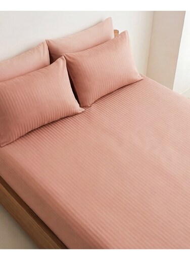 Decor 210TC Cotton Satin Single Strpies Bed Sheet Set 2PC   Soft Breathable Satin Flat Sheet 180x260 cm   1 pillowcase 50x75 cm   OEKO-TEX &amp; ECAS Certified