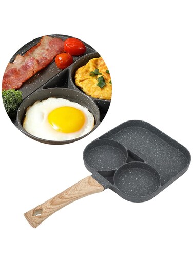 3 Slots Egg Burger Pancake Maker Wooden Handle Nonstick Cooking Pot