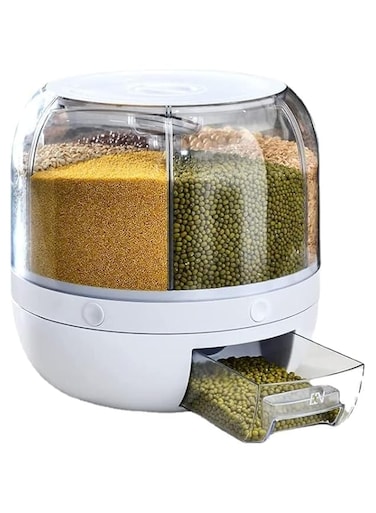 AWH Food Grain Storage Container - 6-Grid Rice Dispenser, Rotatable Sealed Grain Food Storage Box Rice Bucket Dry Food Fruit Box Kitchen Storage Bucket