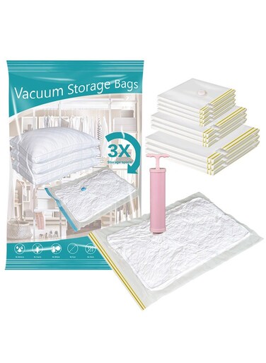 10PCS Vacuum Storage Bags, Space Saver Bags with hand Pump, Reusable Seal for Bedding, Clothes, Curtains, Pillows (3 x Jumbo, 3 Large, 4 Medium)