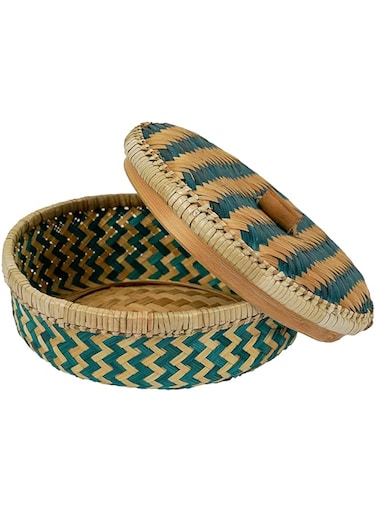 Ayra Ethnic Amira Natural Cane Storage Basket with Lid, Medium