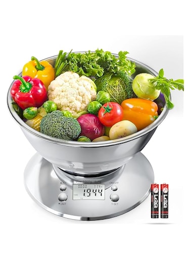 Azonee Kitchen Digital Scale, Kitchen Food Scale with Bowl, Stainless Steel Kitchen Food Digital Scale for Weight Loss/Baking/Cooking, 5Kg/1g Precision Kitchen Digital Scale, 2 AAA Batteries Included