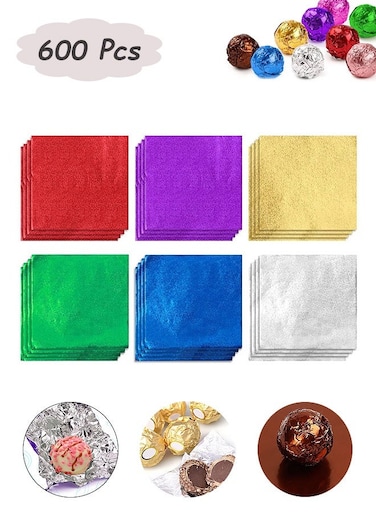 600 Pieces Chocolate Aluminum Foil Wrappers Food Grade Foil Wrapping Paper Candy Tin Foil Wrappers for Candy Chocolate DIY Gift Packaging (Gold/Red/Silver/Green/Blue/Purple)