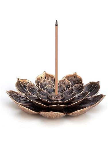 DELFINO Incense Holder Brass Lotus Censer Stick Incense Holder Cone Incense Burner Ash Catcher, Home Fragrance Accessories, Lotus Brass Incense Holder Lotus Stick Incense Burner Cone for Meditation
