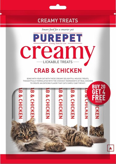 Creamy Lickable Cat Treats,Crab &amp; Chicken 360Gm(15g x24 Pcs)  Rich In Protein,Taurine For Heart &amp; Vision,Ideal For Training And Bonding, Promotes Hydration  Treats For Kitten And Adult Cats