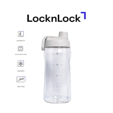 LocknLock Active 1.5L White Water Bottle &ndash; Durable, Easy Grip, Leak-Proof with Hidden Finger Loop