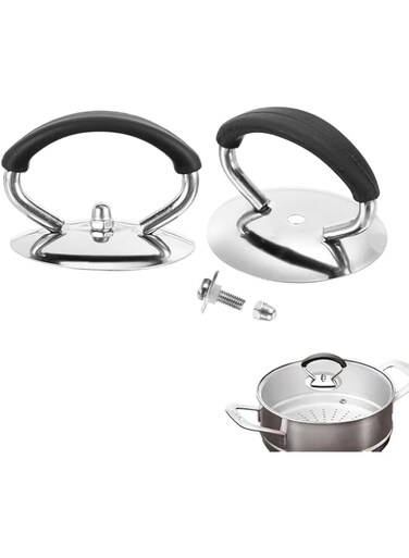 2Pcs Pot Lid Handle Replacement   Lid Replacement Cover Knob Handle Stainless Steel - Silicone Pot Lid Replacement Knob, Heat Resistant Pan Lid Holding Handles for Kitchen Cookware Covers