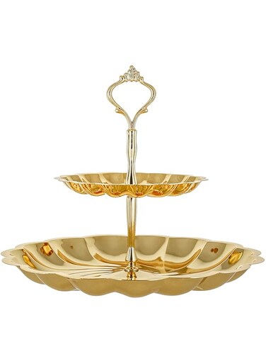 Linkage stainless steel candy dish 2 tier gold