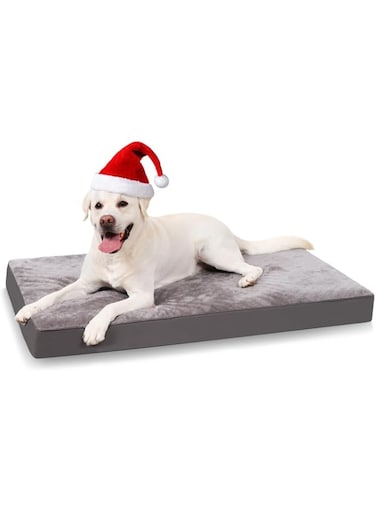 KSIIA Orthopaedic Dog Bed for Small Dogs, Washable Dog Cushion, Fluffy Dog Mat, Dog Mattress with Removable Lid in Dark Grey, 60 x 45 x 7 cm