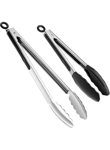 ChefAide Set of 2 Cooking Tongs,600&ordm;F High Heat-Resistant,Kitchen Utensils,Cooking Utensils for Grill,Salad,BBQ,Frying,Baking,Serving 9/12 inches