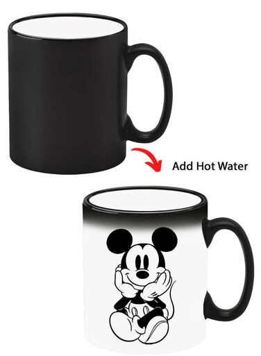 Color Changing Heat Sensitive Ceramic Mug, Image Revealed When HOT Liquid is Added! Mickey sitting