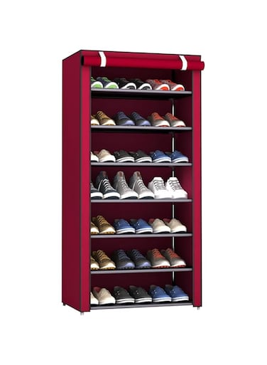 Beauenty Shoe Rack, Foldable Shoe Storage Organizer with Non-Woven Fabric Cover, DIY Multi-Layer Shoe Cabinet for Closet, Bedroom, Hallway, and Home Shoe Storage (Red, F8)