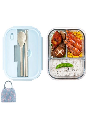 Bento Box Lunch Box with Lunch Bag 3 Compartment Glass Meal Prep Containers Glass Food Storage