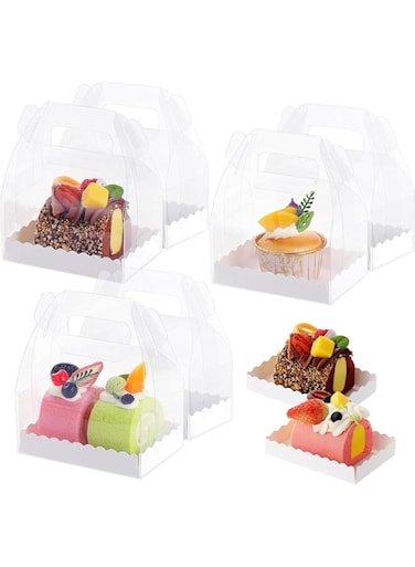 NimbusNote 20PCS Small Clear Cake Box, Roll Cake Display Box Carrier with Tray, Bakery Packaging Box Rectangular Gift Box for Christmas Wedding Birthday Party Baby Shower Favors